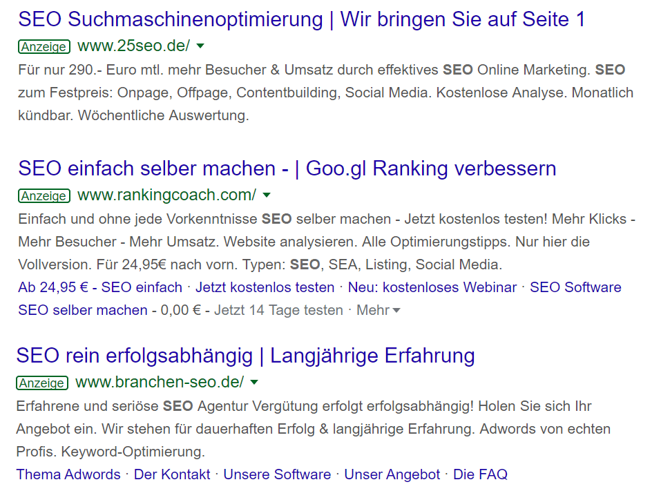 pikant: Auch die meisten SEO-Agenturen schaffen es - natürlich - nicht, ihre Webseite auf die erste Google-Seite mit den organischen Treffern zu platzieren. Damit teilen Sie das Schicksal ihrer SEO-Kunden ...