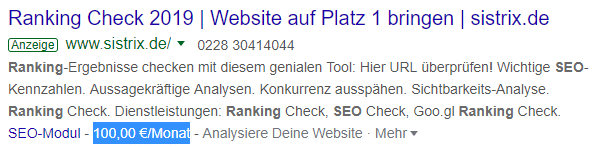 Bezahlte Google-Anzeigen (AdWords) können leicht mit organisch angezeigten Snippets verwechselt werden: Sie unterscheiden sich aber durch die eingerahmte Textergänzung "Anzeige".